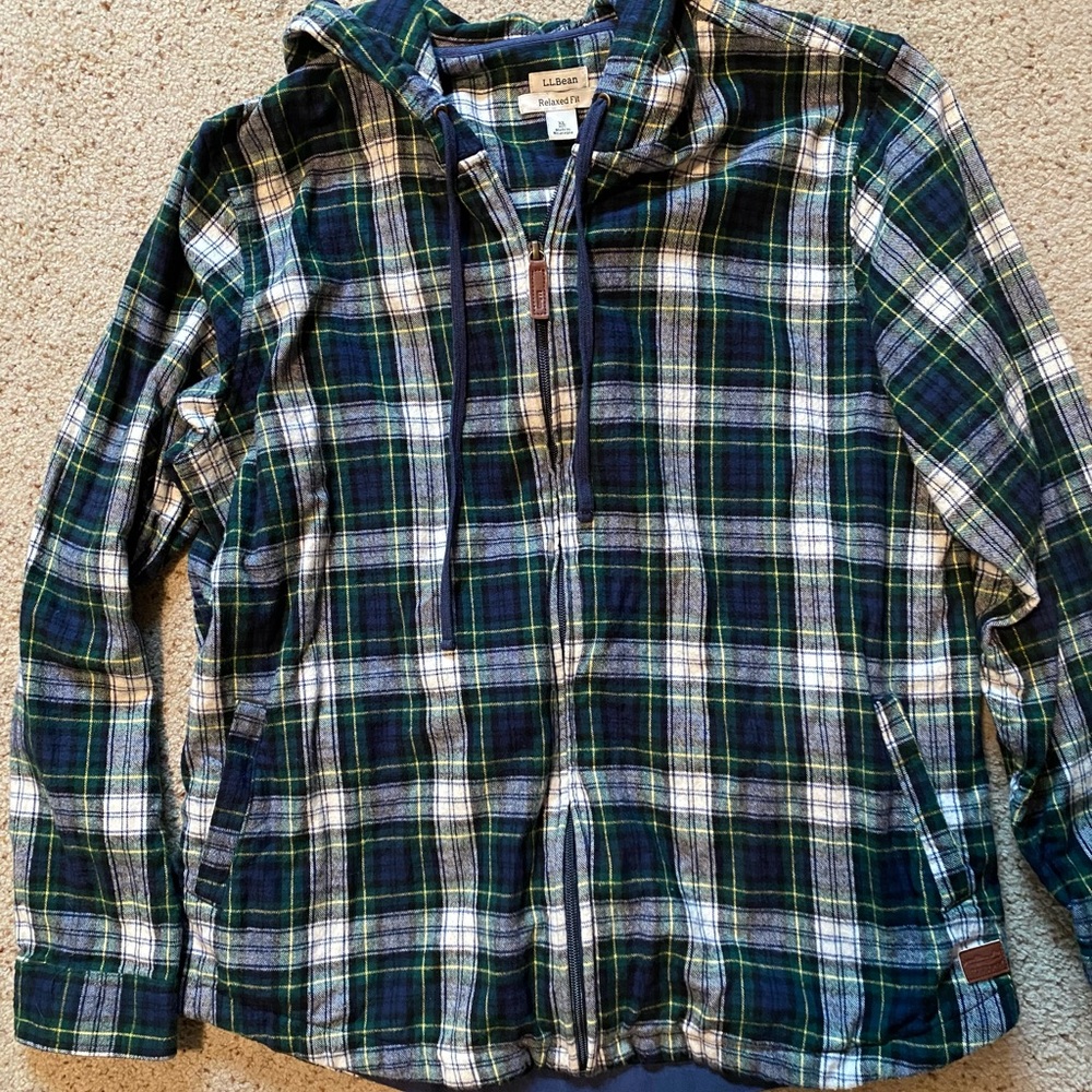 LLBean flannel zip hoodie. Size XL, Dress Gordon plaid.